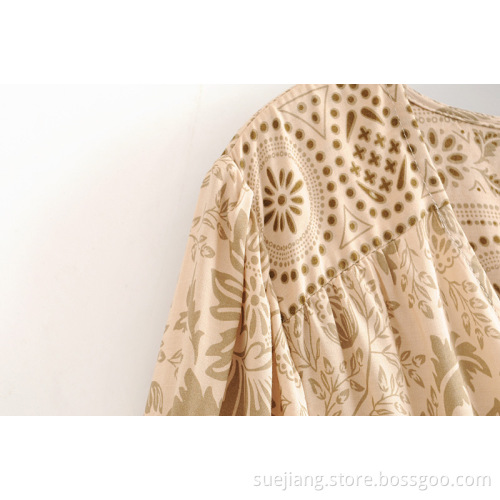 New Rayon Positioning Flower Waist Elastic Blouses